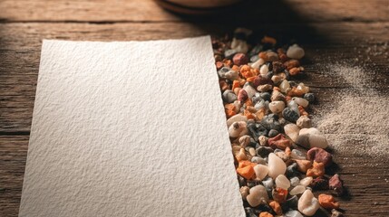 Colorful Stones On White Paper Against Wooden Background
