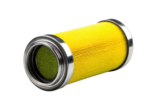 Yellow Pleated Cartridge Filter on Transparent Background