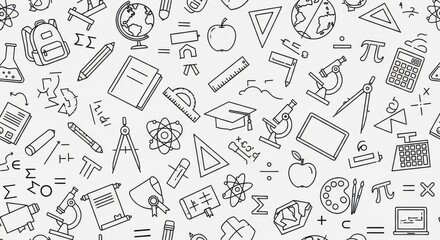 Fototapeta premium Doodle Style Educational Elements and Mathematical Symbols Background