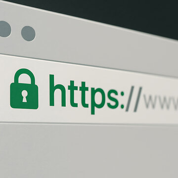 Https secure website connection, SSL certificate padlock icon browser address bar close up, internet cybersecurity encryption data protection online privacy secure browsing authentication network safe