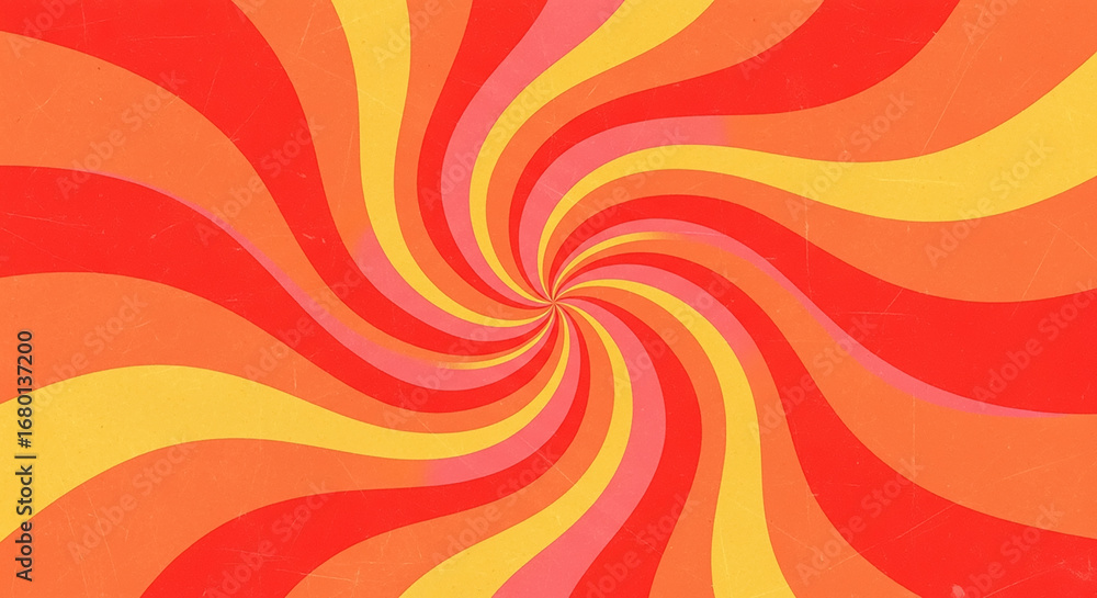 Poster groovy swirling red and orange background creating retro vibe