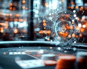 Abstract Casino Table with Digital Overlay and Glowing Lights