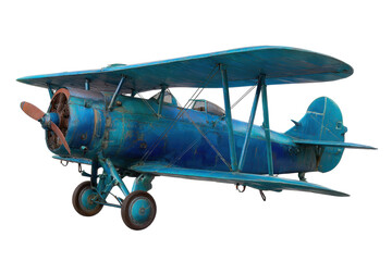 Blue Vintage Biplane Isolated on Transparent Background