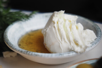 Delicious homemade whipped cream on dessert plate