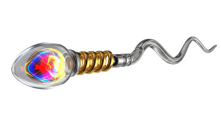 Spermatozoon with light bulb head swimming towards fertilization representing innovative ideas for procreation