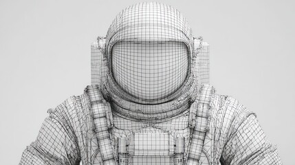 Wireframe of an astronaut in space suit, isolated, rendered