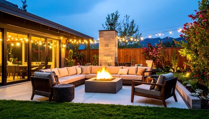 Outdoor patio at dusk