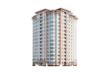 Modern Multi-Story Residential Building on Transparent Background