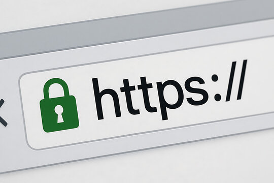 Https secure connection icon with green padlock symbol on web browser address bar, internet safety encryption concept, online privacy protection website authentication cybersecurity secure browsing te