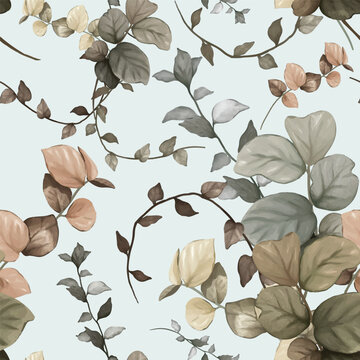 enchanted leave watercolor seamless pattern for background