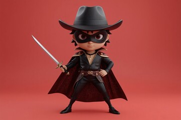 Cartoon cowboy hero, sword, red background, game asset