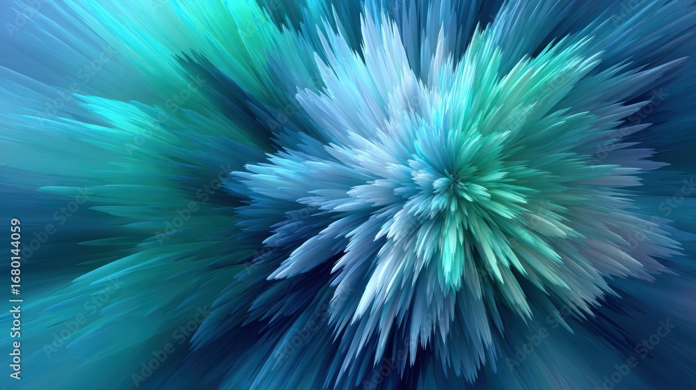 Poster colorful abstract burst of blue and green hues with dynamic texture creating a sense of motion and e