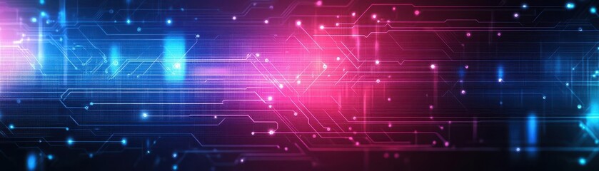 Obraz premium Abstract digital background with glowing connecting lines and bright points in vibrant pink and blue colors, high-tech futuristic digital network imagery