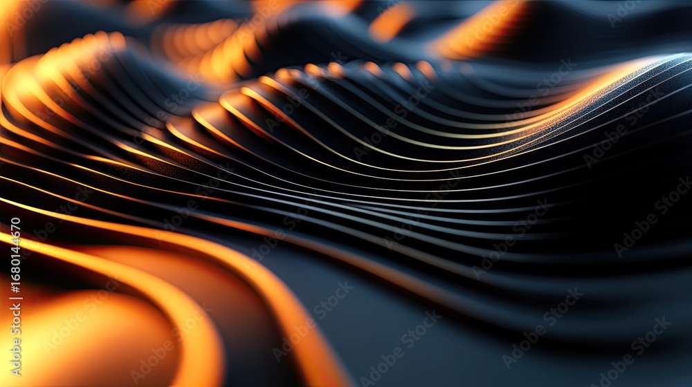 Poster abstract 3d wave pattern with golden lines
