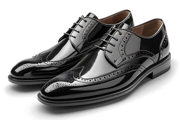 Elegant black patent leather wingtip oxford shoes for formal occasions