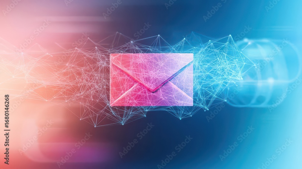 Aufkleber digital communication concept with glowing envelope icon surrounded by network lines and light effec
