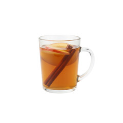 tea beverages with apple, in mugs and transparent glasses on a white background
