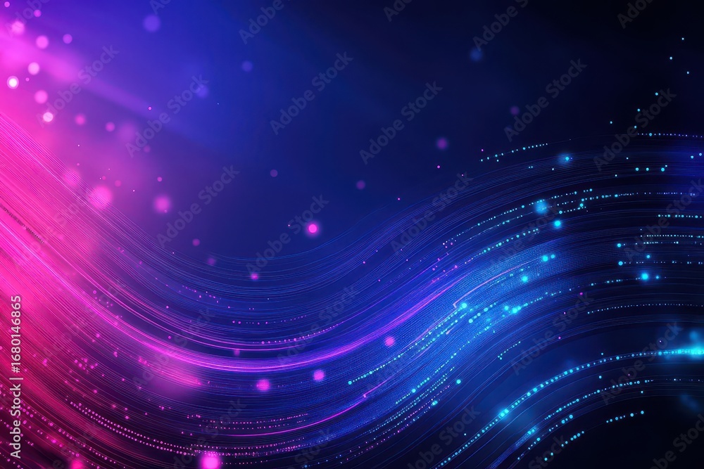 Aufkleber dynamic abstract background with flowing neon light trails in pink blue colors with particles and st