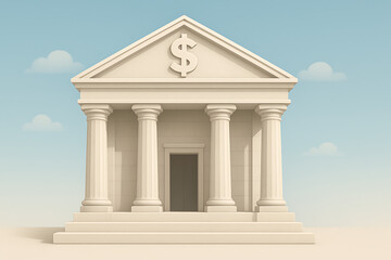 Fototapeta premium Bank building classical architecture finance institution with pillars money symbol front facade financial investment savings economy corporate banking system monetary security business concept backgro