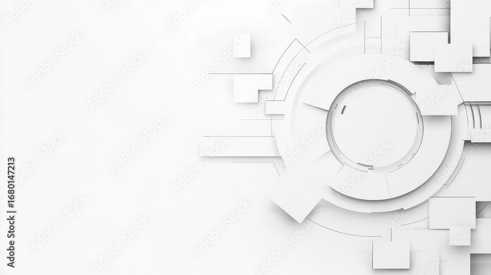 Poster abstract white geometric digital technology background with circular shapes and lines, futuristic de