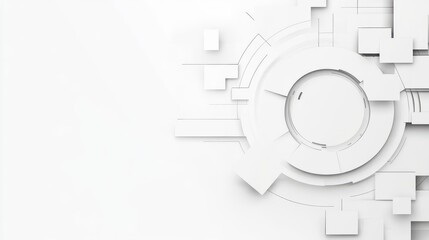 Obraz premium Abstract white geometric digital technology background with circular shapes and lines, futuristic design for innovation innovation and modern concepts