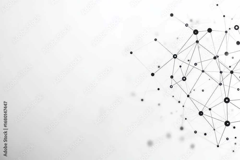 Poster abstract black and gray connected dot network design with geometric shapes and lines illustrating te