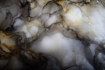 Abstract art with swirling grey, black, and gold hues