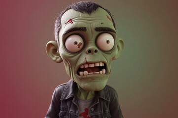 Cartoon zombie close-up, studio shot, horror, Halloween