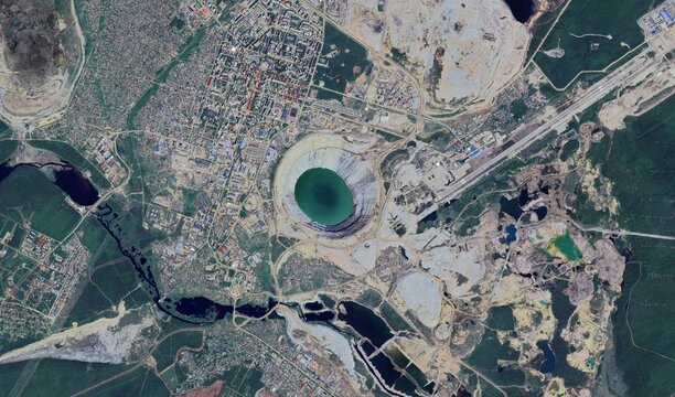 Mir Mine, Russia: High-Resolution Aerial View of the Giant Diamond Mine