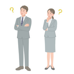 斜め上を見て考える新入社員のイラスト