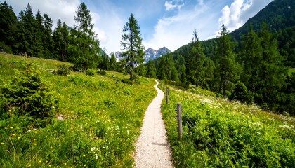 Fototapeta premium Scenic mountain path through meadow