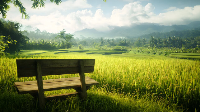 wooden bench in the mountains - Powered by Adobe