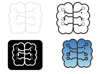 Digital Brain Icon Set A Visual Representation of Artificial Intelligence and Neural Networks