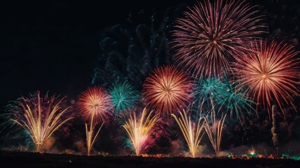 A vibrant firework display lights up the night sky during a celebration event