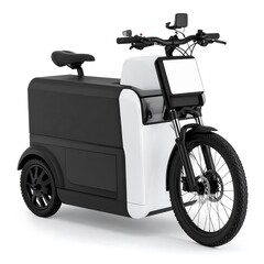 Modern Electric Cargo Bike with Storage Compartment and Digital Display.