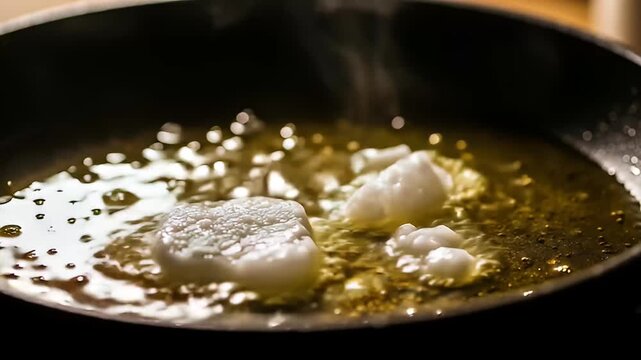 fat melting in frying pan for cooking food oil