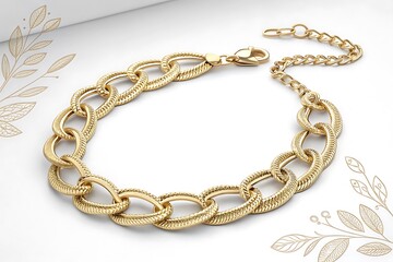 Elegant gold chain bracelet with textured links on white background