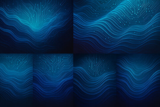 Abstract digital blue waves flowing energy futuristic technology background glowing light data stream circuit pattern fluid motion deep ocean gradient visualization network design innovation creative 