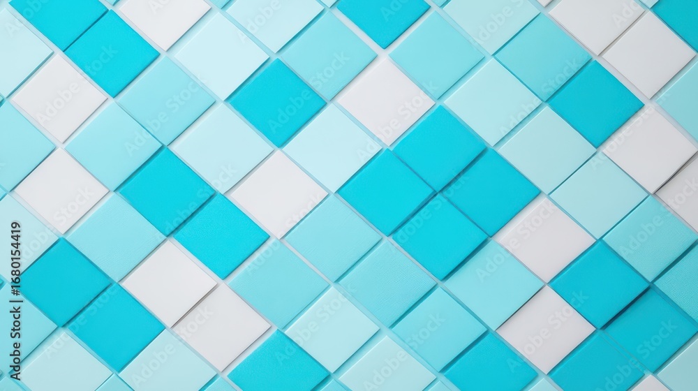 Aufkleber abstract geometric pattern of blue and white tiles arranged in a diagonal grid design with varying s