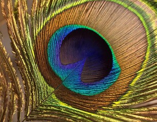 Obraz premium Close-up of a Vibrant and Iridescent Peacock Feather