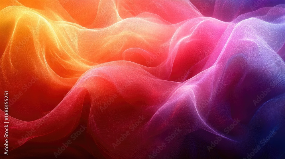 Poster luminous gradient fabric waves: vibrant abstract textile flow with smooth color transitions