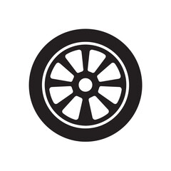 Wheel silhouette black and white vector icon