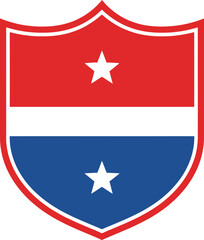 Patriotic Shield Emblem with Stars, Red, White, and Blue Design