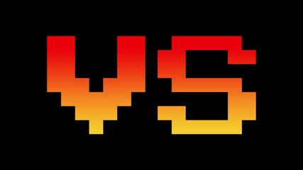 Pixel-style ‘VS’ text in a orange-red gradient, gently rotating and shaking. Includes white, black, and green screen backgrounds. Ideal for retro 8-bit games, online ads, and digital design. - Powered by Adobe