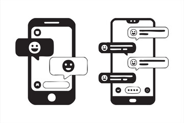 Text Bubble and Emoji Conversation Icons on Smartphone for Messaging Apps