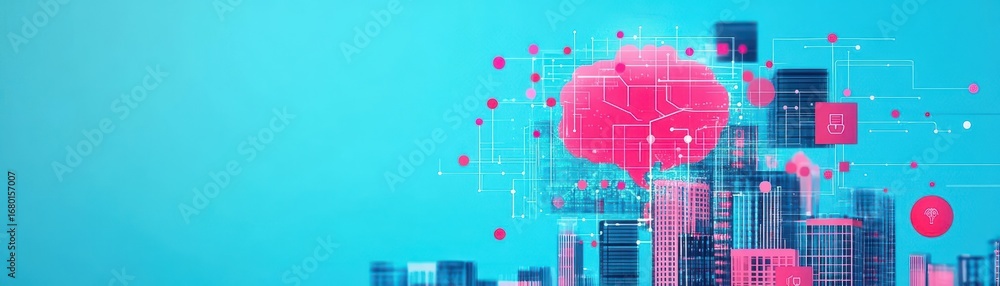 Aufkleber futuristic digital cityscape with cloud computing icons and data connectivity illustrations symboliz