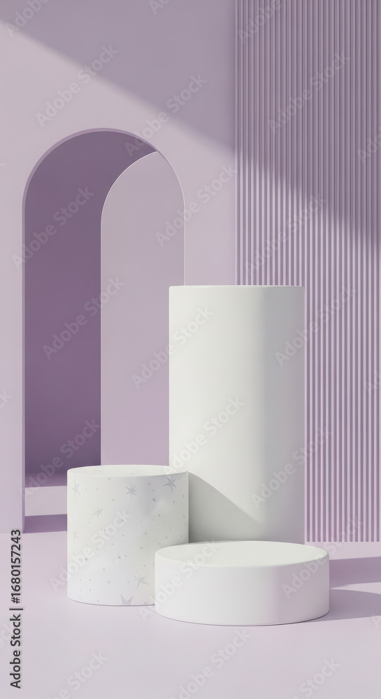Poster minimalist modern product display pedestal with soft lighting and architectural background