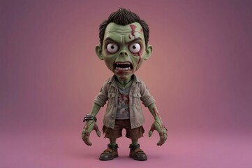 Cute zombie boy 3D render, studio shot, horror, game asset