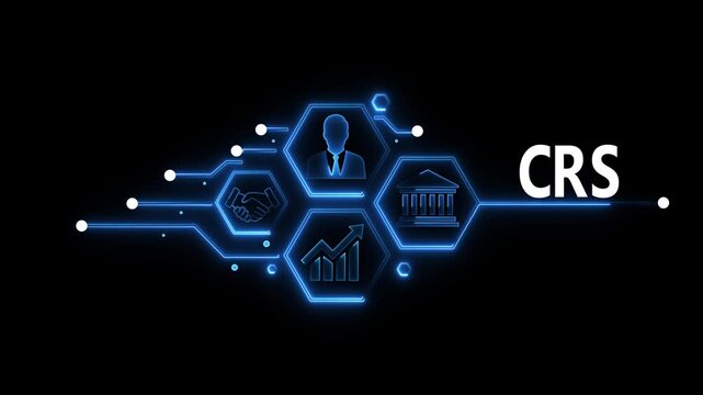   CRS button in business man on a futuristic, abstract wave technology on black background. Abstract neon Hud knowledge ability business graph icon Glowing neon line concept.