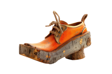 Rustic Wooden Shoe Tree Sculpture on Transparent Background